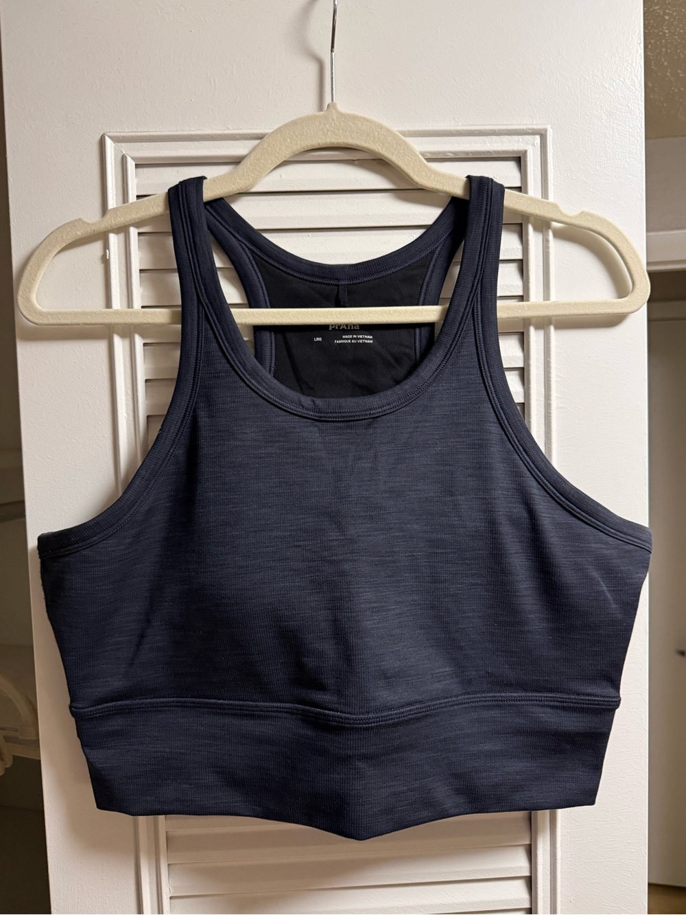 Prana Navy Ribbed High-Neck Longline Sports Bra Large
